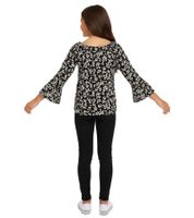 Maglia estiva da bambina KIDSWORLD con maniche a tromba e girocollo con stampa floreale all-over 94928611 nera