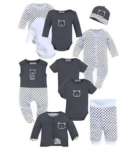 Ensemble barboteuse pour bébé 10 pièces vêtements pour nouveau-nés en pur coton 16045956 gris foncé/blanc