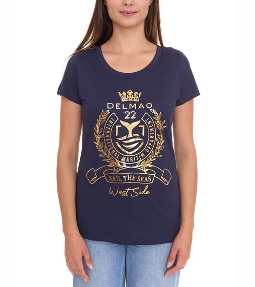 T-shirt da donna DELMAO, stravagante maglia girocollo con stampa frontale 73785608 blu/oro