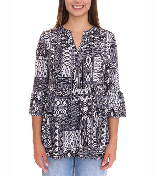 BOYSEN'S Ibiza tunica camicia estiva da donna con maniche a 3/4 e stampa all-over 84376566 nero/grigio/bianco