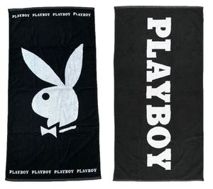 PLAYBOY x DEF toalla de baño de algodón toalla de felpa toalla de ducha 70 cm x 140 cm DFPBTW100 con letras de conejito o logotipo negro/blanco