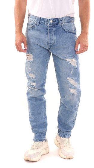 Jean 2Y Premium pour homme, pantalon en jean élégant au look usé B6934BLU bleu