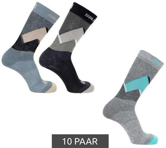 10 paia di calzini sportivi Salomon, calzini da trekking, calzini outdoor, calze lunghe nero/grigio/blu o grigio/azzurro