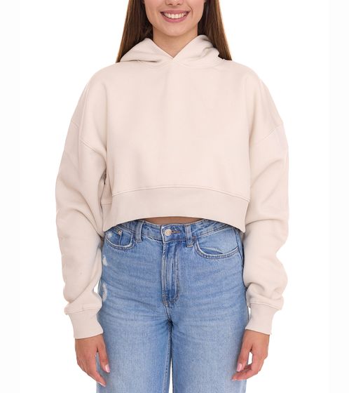 sealia Kayla Damen Crop-Hoodie modischer Kapuzen-Pullover Sweater Beige