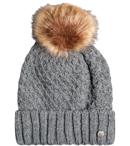 ROXY Blizzard Bonnet d'hiver douillet pour femme Bonnet tricoté Bonnet à pompon douillet ERJHA04015 SJEH gris foncé