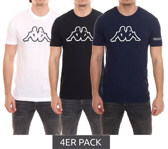 Pack économique de 4 chemises en coton pour hommes Kappa, chemise à col rond avec grand patch logo, chemise à manches courtes bleu, noir ou blanc