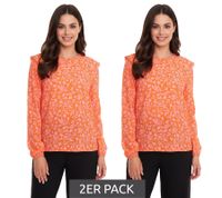 Lot de 2 chemisiers Tamaris chemisier femme manches longues à motif floral et petits volants 50537609 orange/rose