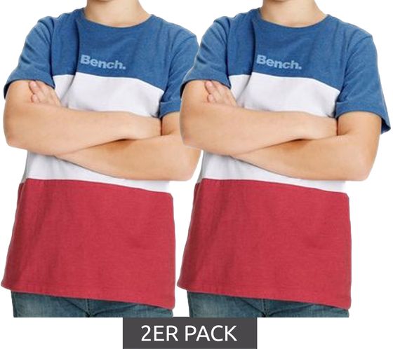 2er Sparpack Bench. Kinder Baumwoll-Shirt Kurzarm-Shirt mit Marken Schriftzug 88463242 Blau/Rot/Weiß