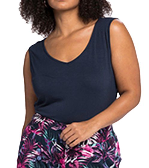 sheego women's summer top with gathered waistband, large sizes 35141925 dark blue