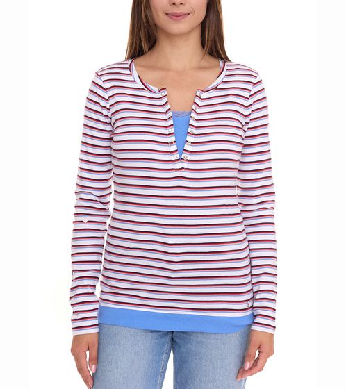 Maglia donna AjC maniche lunghe con pizzo, maglia attillata in cotone 12726709 bianco/blu/rosso