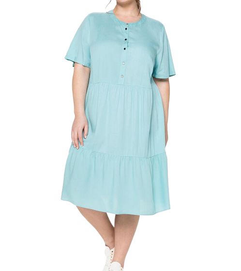 sheego Damen Tunika-Kleid nachhaltiges Freizeit-Kleid mit Teilungsnähten 26140529 Türkis