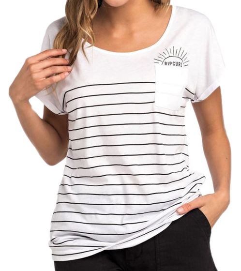 Rip Curl Low Tide Tee Damen T-Shirt modisches Kurzarm-Shirt GTEUQ4 White 1000 Weiß/Schwarz