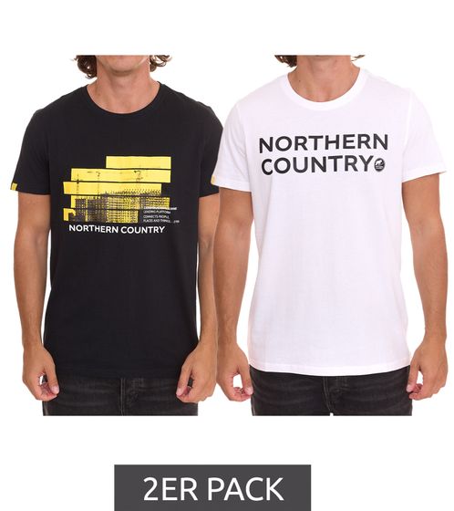 Pack de 2 camisetas de hombre NORTHERN COUNTRY con estampado frontal camisa de algodón 00013162 negro/blanco