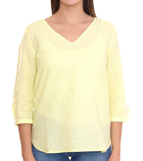 ESPRIT women's summer blouse 3/4-sleeve linen blouse with V-neck 040EE1F315 760 yellow