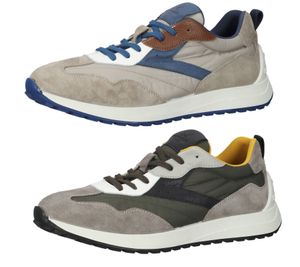 SANSIBAR sneakers da uomo in vera pelle con suola memory scarpe stringate alla moda beige/verde o beige/blu