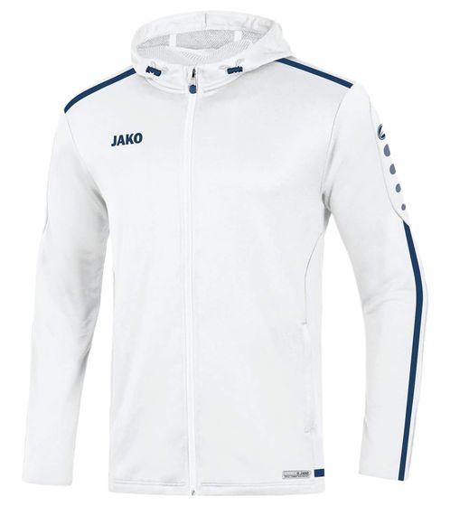 Chaqueta de entrenamiento para hombre JAKO STRIKE 2.0 con chaqueta con capucha Jako-Tec-Concept, chaqueta de fitness 6819 90 blanco