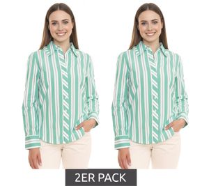 Pack de 2 blusas de mujer AjC camisa de manga larga a rayas de algodón con pequeños volantes 36148235 verde/blanco