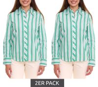2er Pack AjC Damen Bluse gestreiftes Langarm-Shirt Baumwolle mit kleinen Rüschen 36148235 Grün/Weiß