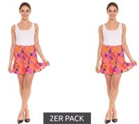 2er Pack AjC Damen Mini Rock gesmokter Sommerrock Strand-Rock 15382402 Orange/Pink/Rot/Lila