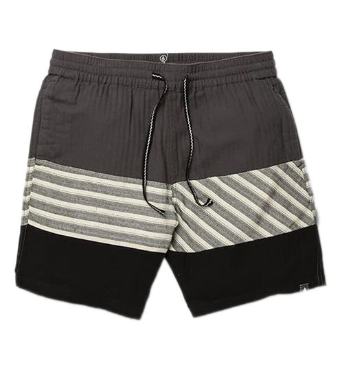 VOLCOM Forzee Short d'été pour homme Short en coton Short de bain rayé A1012002 DCR Noir/Gris/Beige