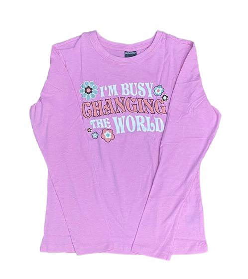 KIDSWORLD T-shirt pour enfants pour filles, chemise à manches longues avec grand imprimé sur le devant en pur coton 16501325 rose