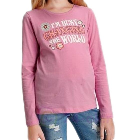 T-shirt per bambini KIDSWORLD da bambina a maniche lunghe con grande stampa frontale in puro cotone 16501325 rosa