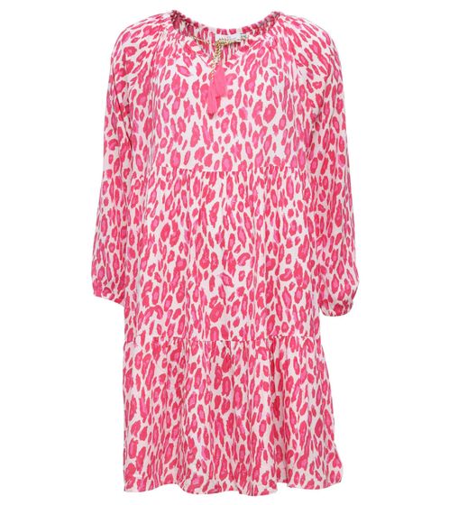 ZWILLINGSHERZ Lilly Damen Tunika-Kleid mit Leoparden-Muster Sommer-Kleid 17C341P-2 Pink