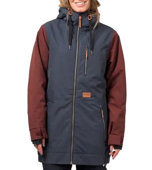 HORSEFEATHERS Tamika chaqueta de snowboard para mujer chaqueta impermeable con capucha OW213B azul oscuro/rojo vino