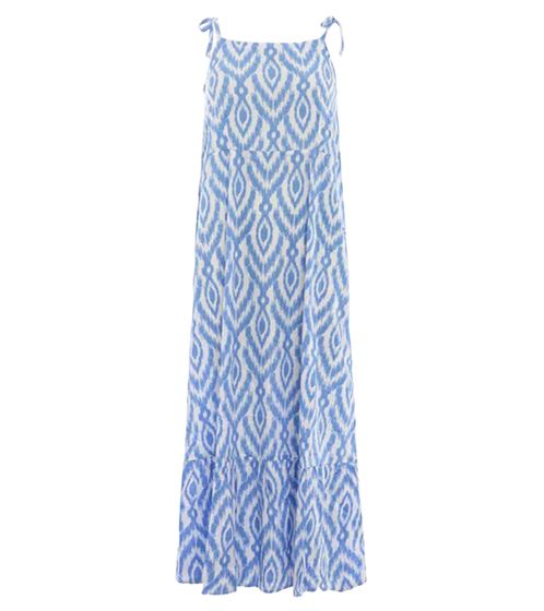 ZWILLINGSHERZ Aquarel Bows Ladies Maxi Dress with Diamond Pattern Summer Dress with Adjustable Straps 33130-2 Blue