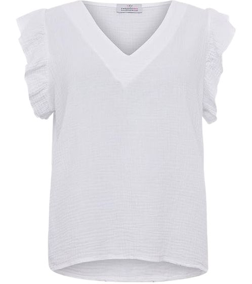 ZWILLINGSHERZ Gisele chemisier d'été pour femme chemise à la mode avec manches à volants 2012 blanc