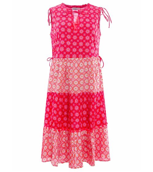 ZWILLINGSHERZ Vestido midi de mujer Hailey con banda de borlas en el escote vestido de verano 33079-1 rosa