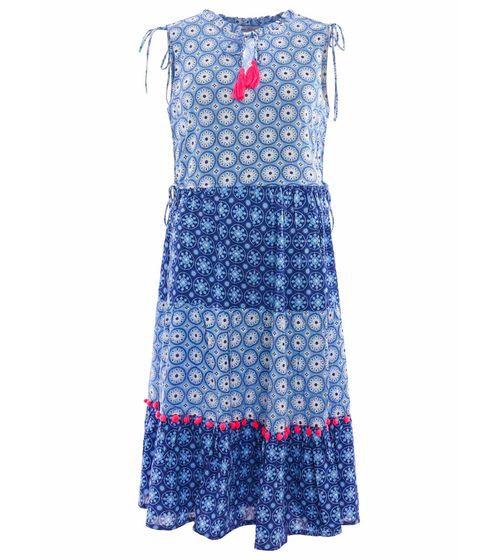 ZWILLINGSHERZ Vestido midi de mujer Hailey con banda de borlas en el escote vestido de verano 33079-3 azul