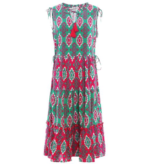 ZWILLINGSHERZ Gertrude ladies sleeveless summer dress with all-over pattern 33081-2 Green/Pink