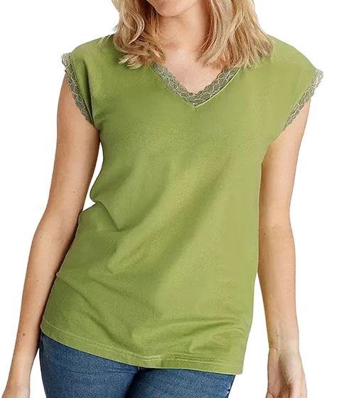 BOYSEN`S top da donna con dettagli in pizzo camicia a maniche corte 34323651 verde