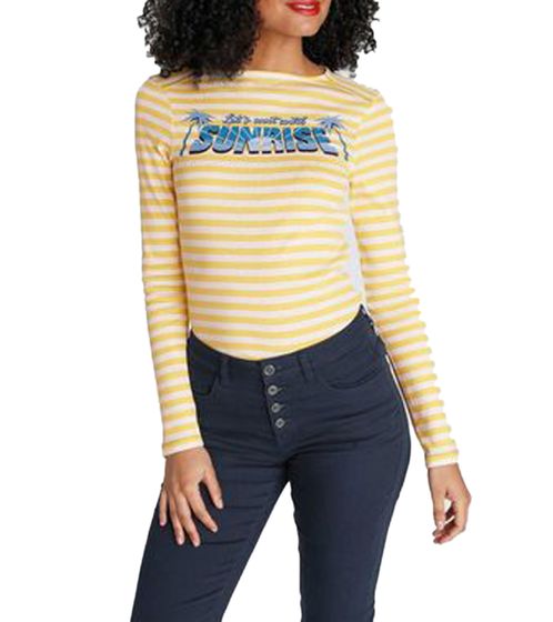 AjC women's shirt striped long-sleeved cotton shirt with front print 67426709 yellow/white/blue