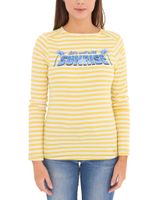 AjC Damen Shirt gestreiftes Langarm-Shirt Baumwolle mit Front-Print 67426709 Gelb/Weiß/Blau