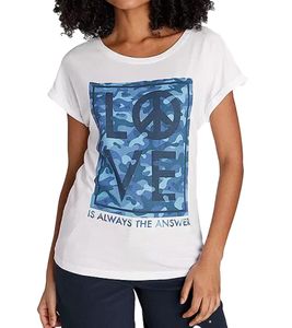 AjC T-shirt da donna alla moda a maniche corte con stampa frontale camicia estiva 32038357 bianco