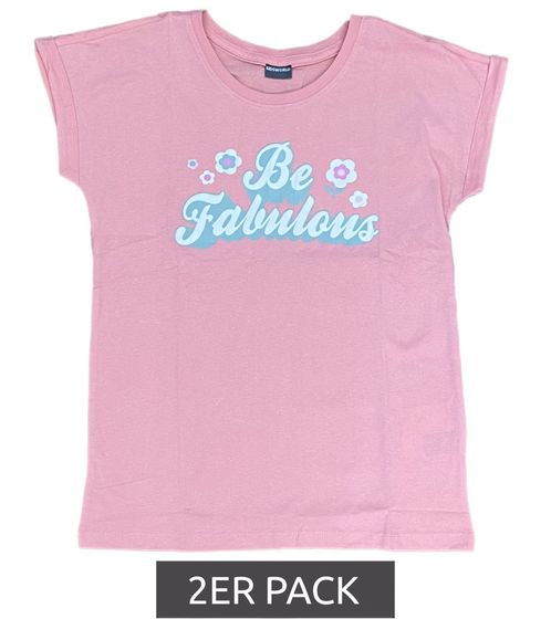 Pack de 2 camisetas infantiles KIDSWORLD para niña paquete económico con estampado frontal camiseta de verano 29018910 rosa