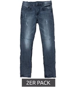 2er Pack ARIZONA Jeans coole Kinder Denim-Hose für Jungen Sparpack im leichten Used-Look 15632432 Grau