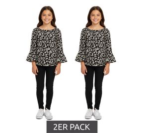 2er Pack KIDSWORLD Mädchen Sommer-Shirt mit Trompetenärmeln und Allover Blumen-Print Sparpack Rundhals-Shirt 94928611 Schwarz 2er Pack KIDSWORLD Mädchen Sommer-Shirt mit Trompetenärmeln und Allover Blumen-Print Sparpack Rundhals-Shirt 94928611 Schwarz