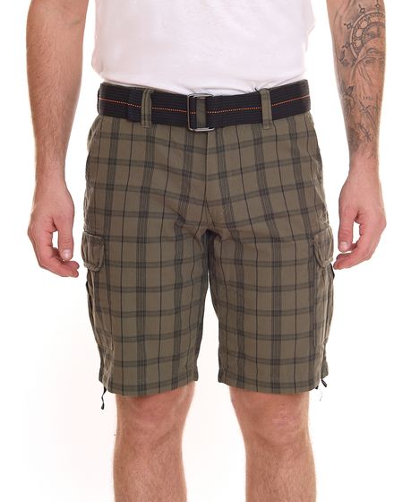 Bruno Banani Shorts cargo de cuadros con cinturón para hombre 15445536 Caqui