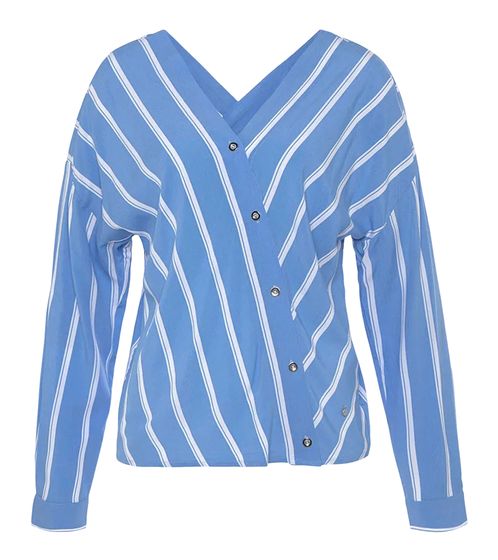 AjC women's slip-on blouse, sustainable V-neck blouse, striped 48173418 blue/white