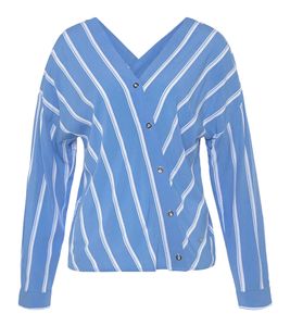 AjC Blusa sin cordones para mujer, blusa sostenible con cuello en V, a rayas 48173418 azul/blanco