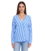 AjC Damen Schlupf-Bluse nachhaltige V-Neck Bluse gestreift 48173418 Blau/Weiß