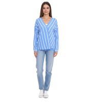 AjC Damen Schlupf-Bluse nachhaltige V-Neck Bluse gestreift 48173418 Blau/Weiß