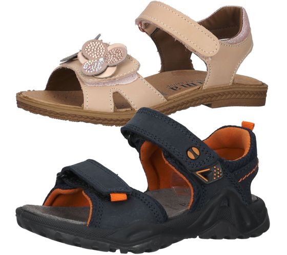 bama children's genuine leather sandals for girls or boys with Velcro fasteners, summer shoes beige/pink or blue/orange