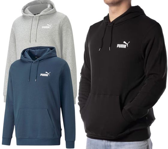 PUMA ESS Logo pull à capuche élégant pour hommes sweat à capuche en coton avec logo sur la poitrine 679631 Gris, Noir, Bleu