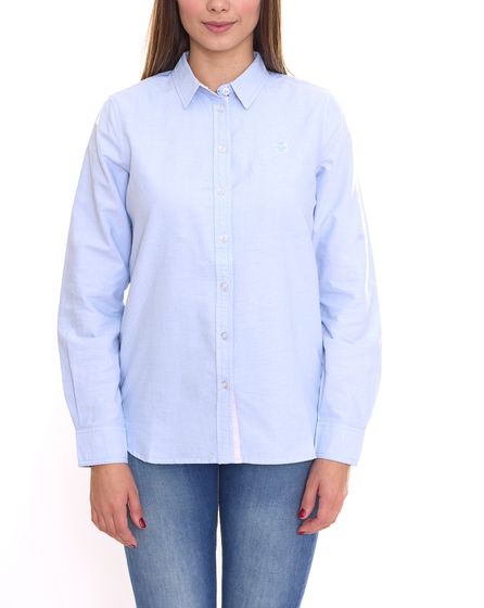 DELMAO Blusa camisera de mujer blusa de manga larga a la moda blusa de algodón 76168555 azul claro