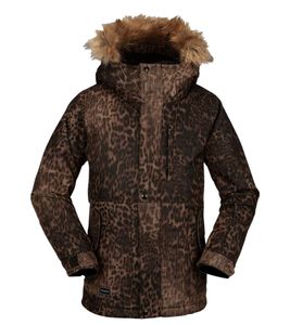 VOLCOM So Minty Mädchen Winter-Jacke mit Leoparden Print Schneejacke N0452100 Schwarz/Hellbraun