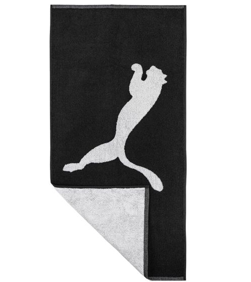 PUMA Baumwoll-Badetuch Frottee-Handtuch mit großem Marken-Logo 70cm x 140cm 054552 01 Schwarz/Weiß